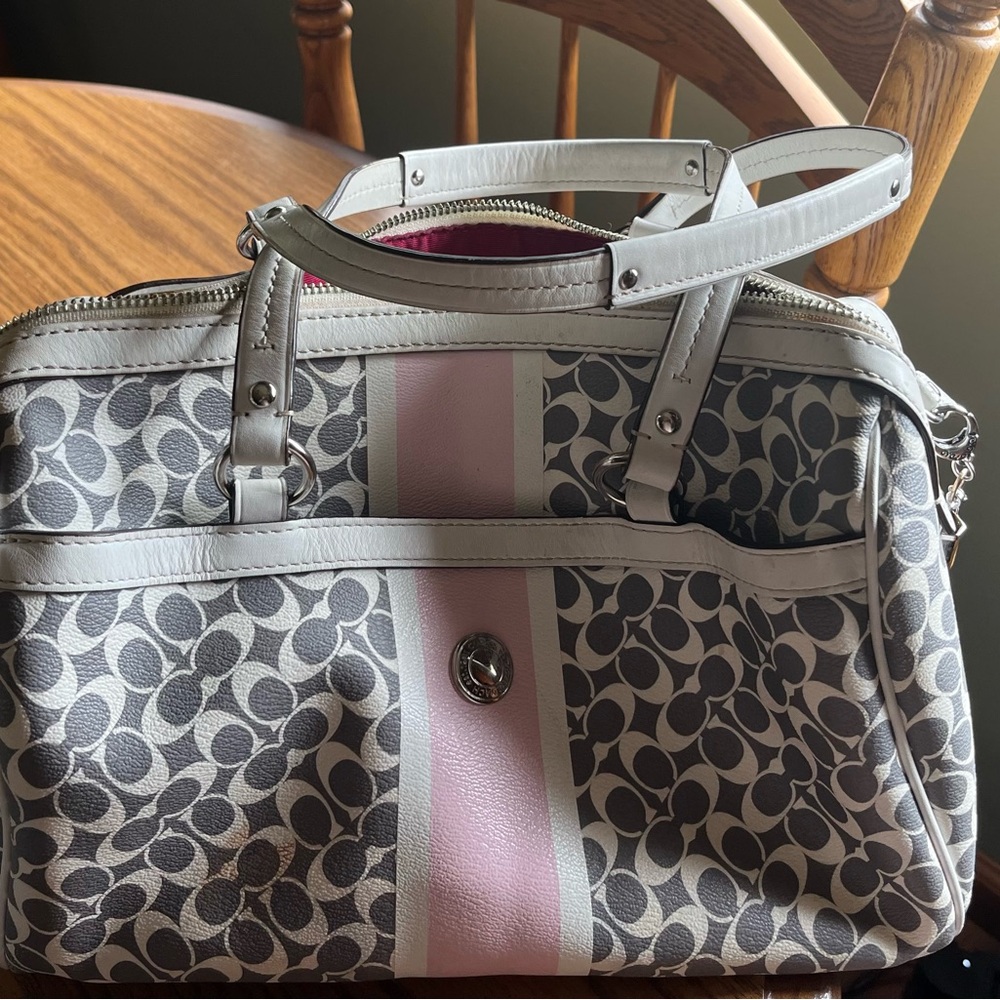 Stylish Gray and Coach Pink Patterned Women's Bag
